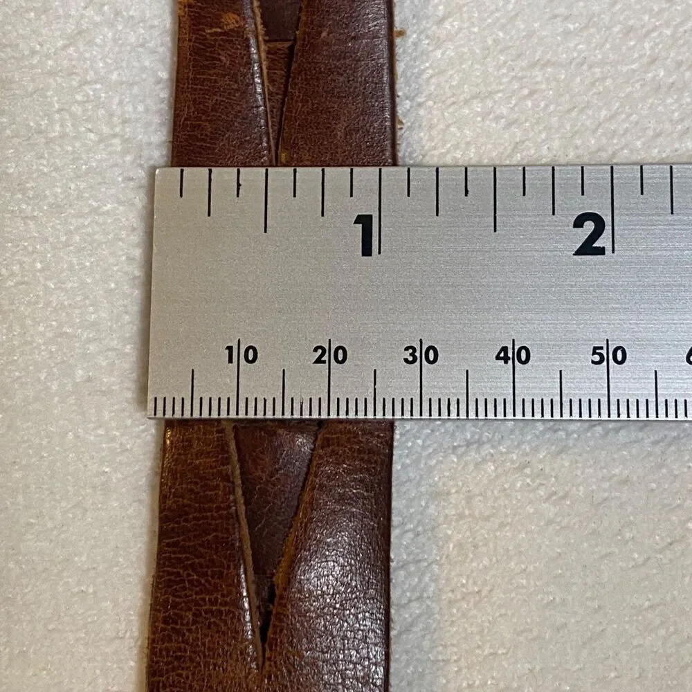 Eddie Bauer Brown Leather Interlocking Belt Solid Brass Buckle Size 42 Vintage